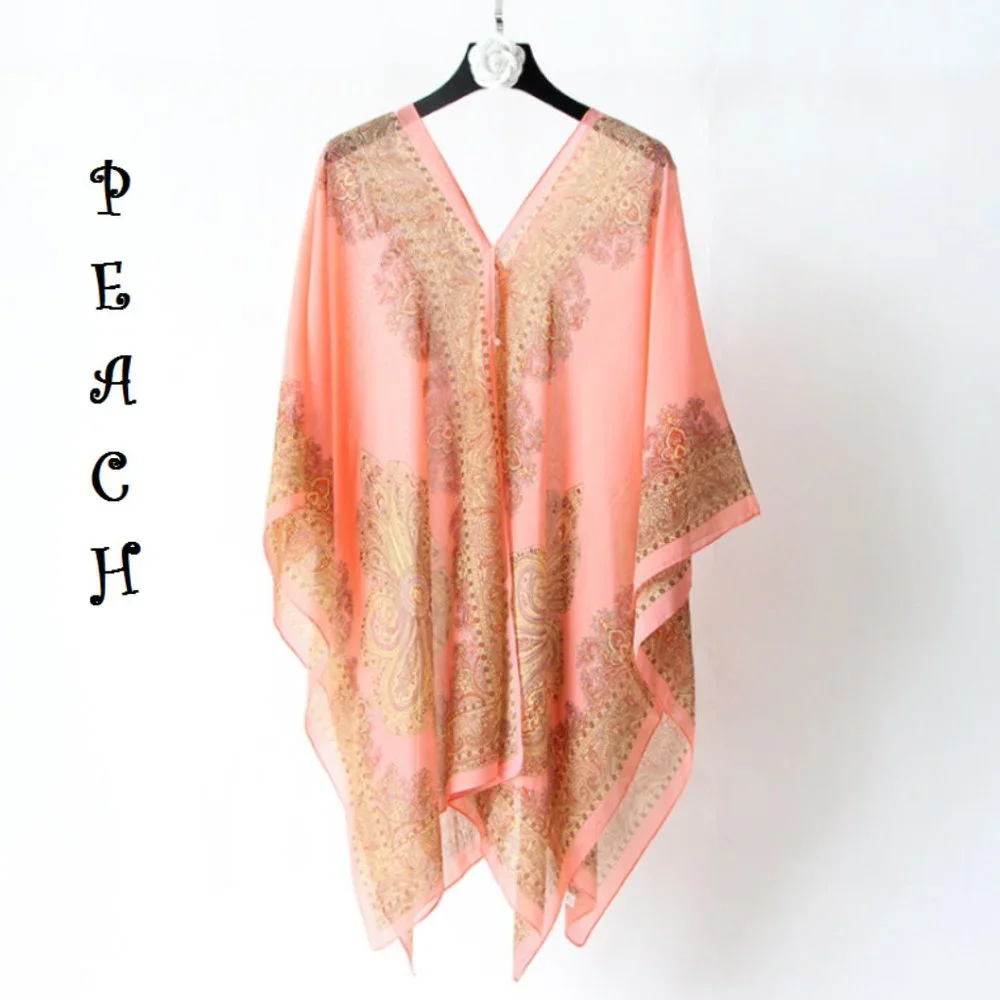 Extra Thai Silken Shawl Pink, Aquamarine, Black, Blue, Green & Peach Colors, O… - Picture 11 of 11